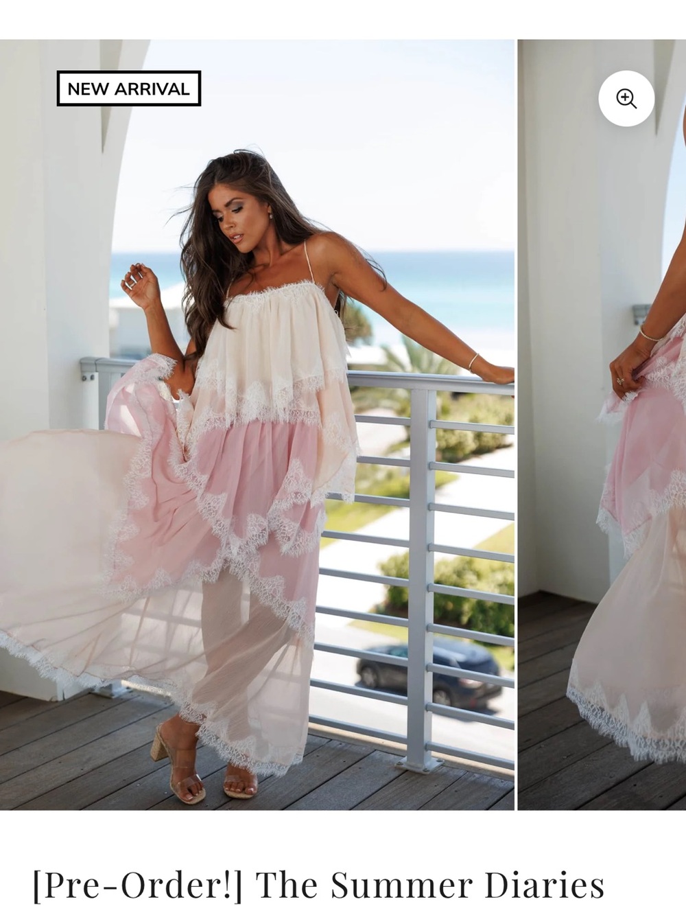 Lena Pink and Cream Lace Tiered Maxi Slip